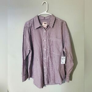 Brown and white striped button down